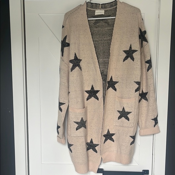 Oversized Cream and Black Star Cardigan Sweater - Picture 1 of 3
